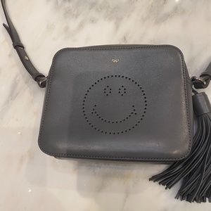ANYA HINDMARCH GRAY leather smile face bag
